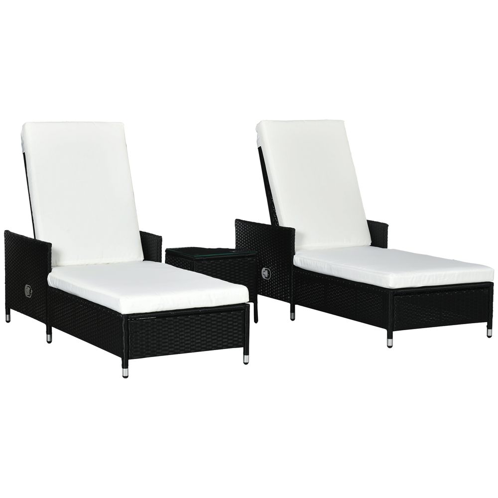 Outsunny Patio Chaise Lounge Chair Set W/ Adjustable Backrest, Side Table, Cream - anydaydirect