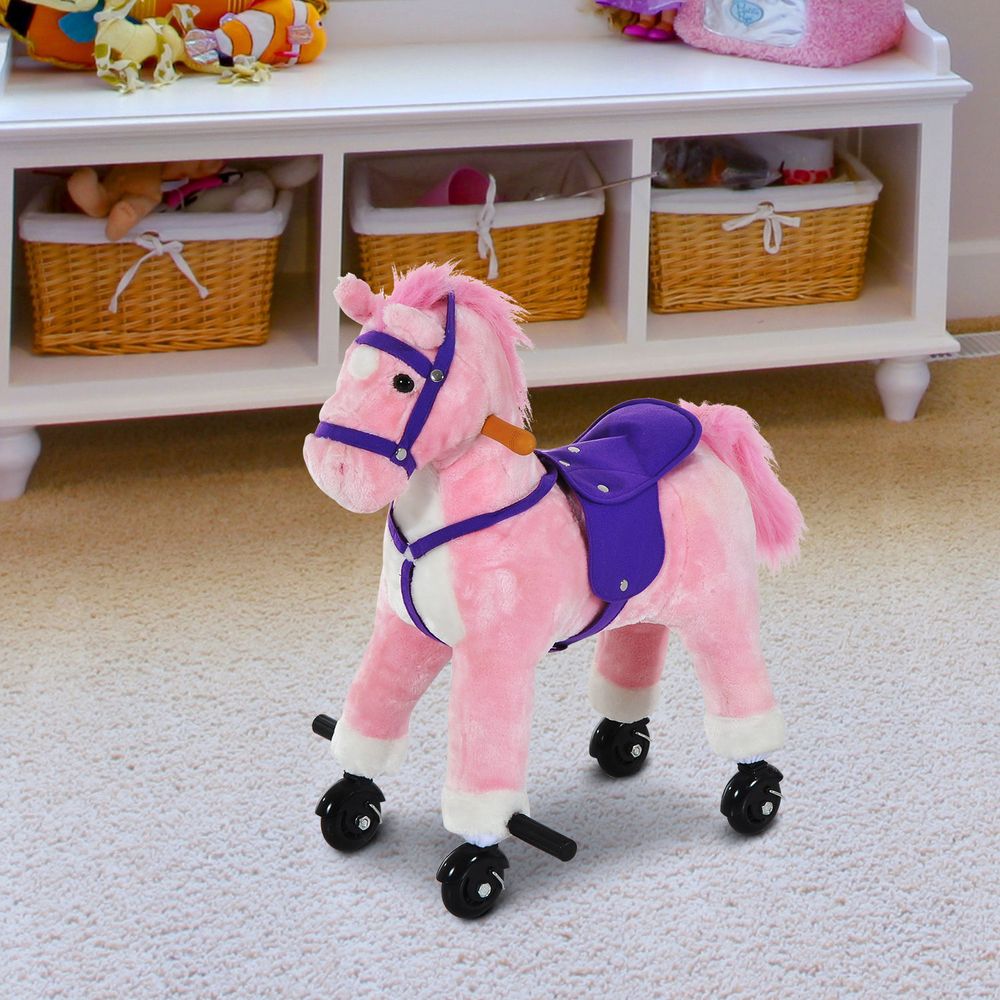 Wheeled Rocking Horse Ride on Rocker Children Riding Toy Plush Sound HOMCOM - anydaydirect