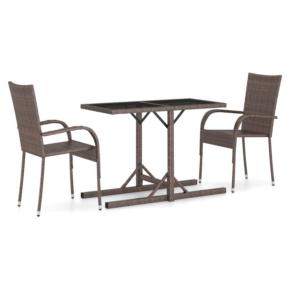 3 Piece Garden Dining Set Brown - anydaydirect