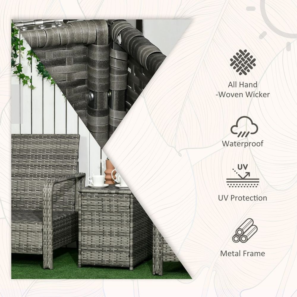3 PCs PE Rattan Garden Sofa Set w/ 2 Chairs & Storage Table Mixed Grey - anydaydirect