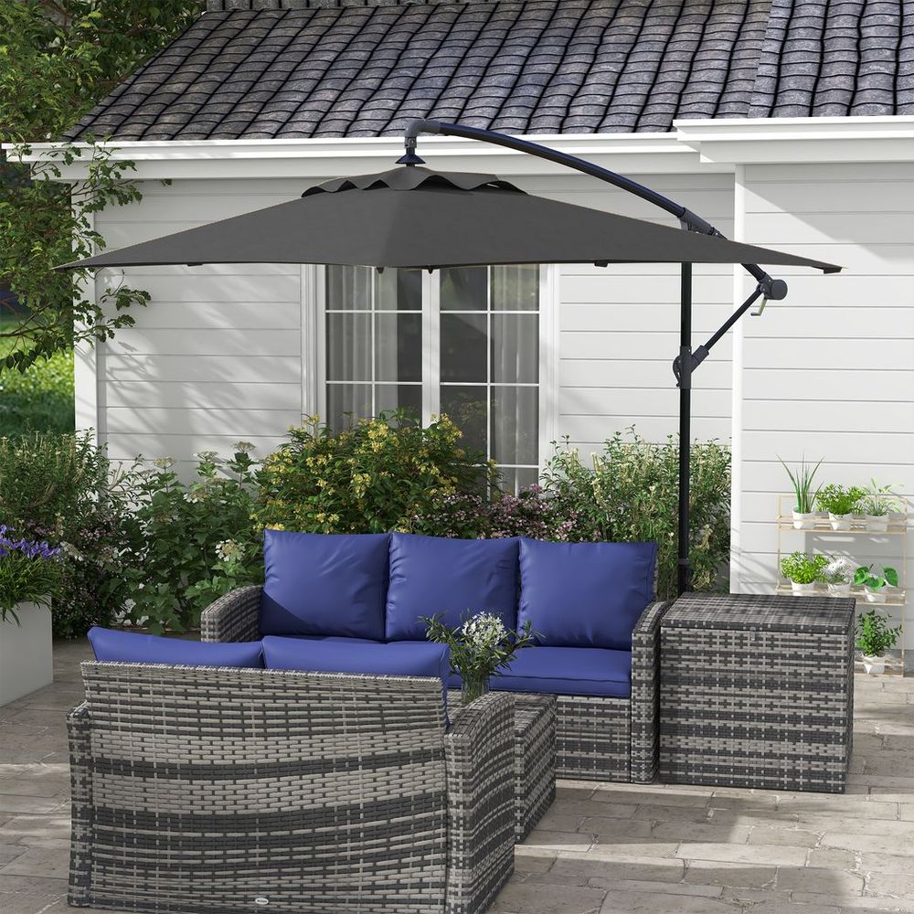 Outsunny 3 m Cantilever Parasol with Cross Base, Crank Handle, 6 Ribs, Black - anydaydirect