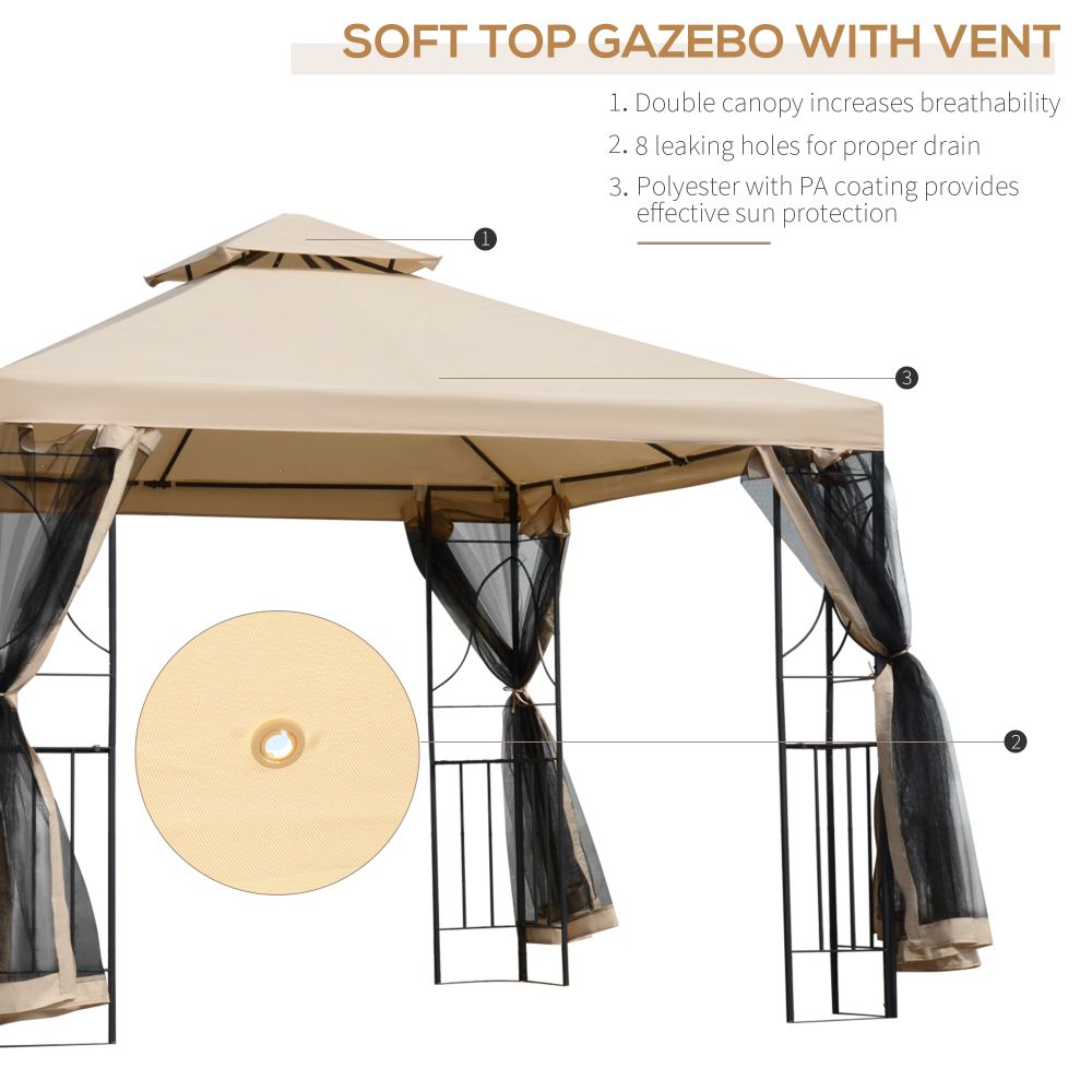 Outsunny 3x3m Outdoor Gazebo Tent W/Netting, 2-tier Roof - anydaydirect
