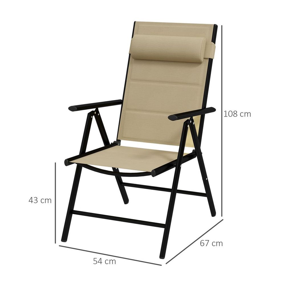 Outsunny 2 PCS Outdoor Folding Chairs, Dining Chairs with Padded Filling, Khaki - anydaydirect