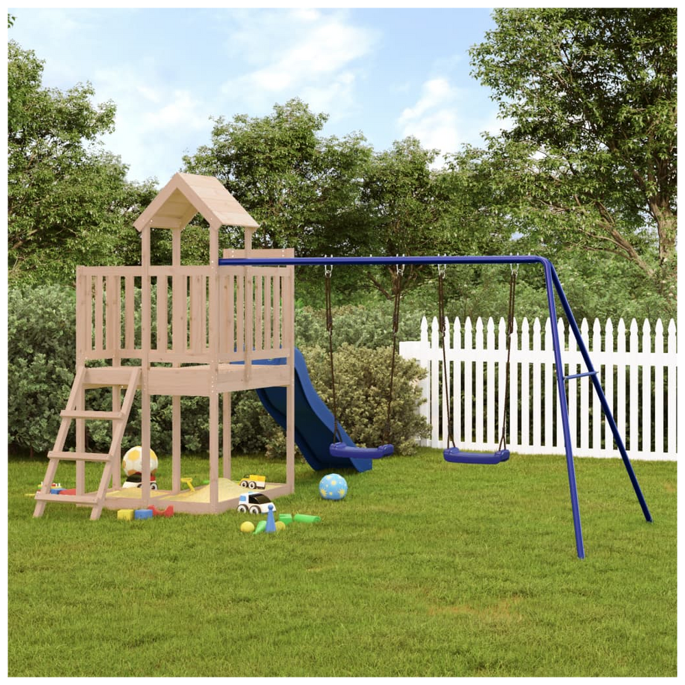 Playhouse with Slide Swings Solid Wood Pine - anydaydirect