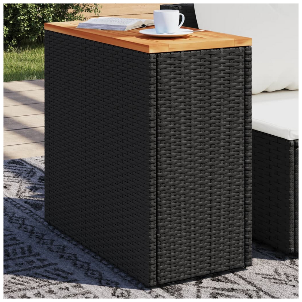 vidaXL Garden Side Table with Wooden Top Black 58x27.5x55 cm Poly Rattan - anydaydirect