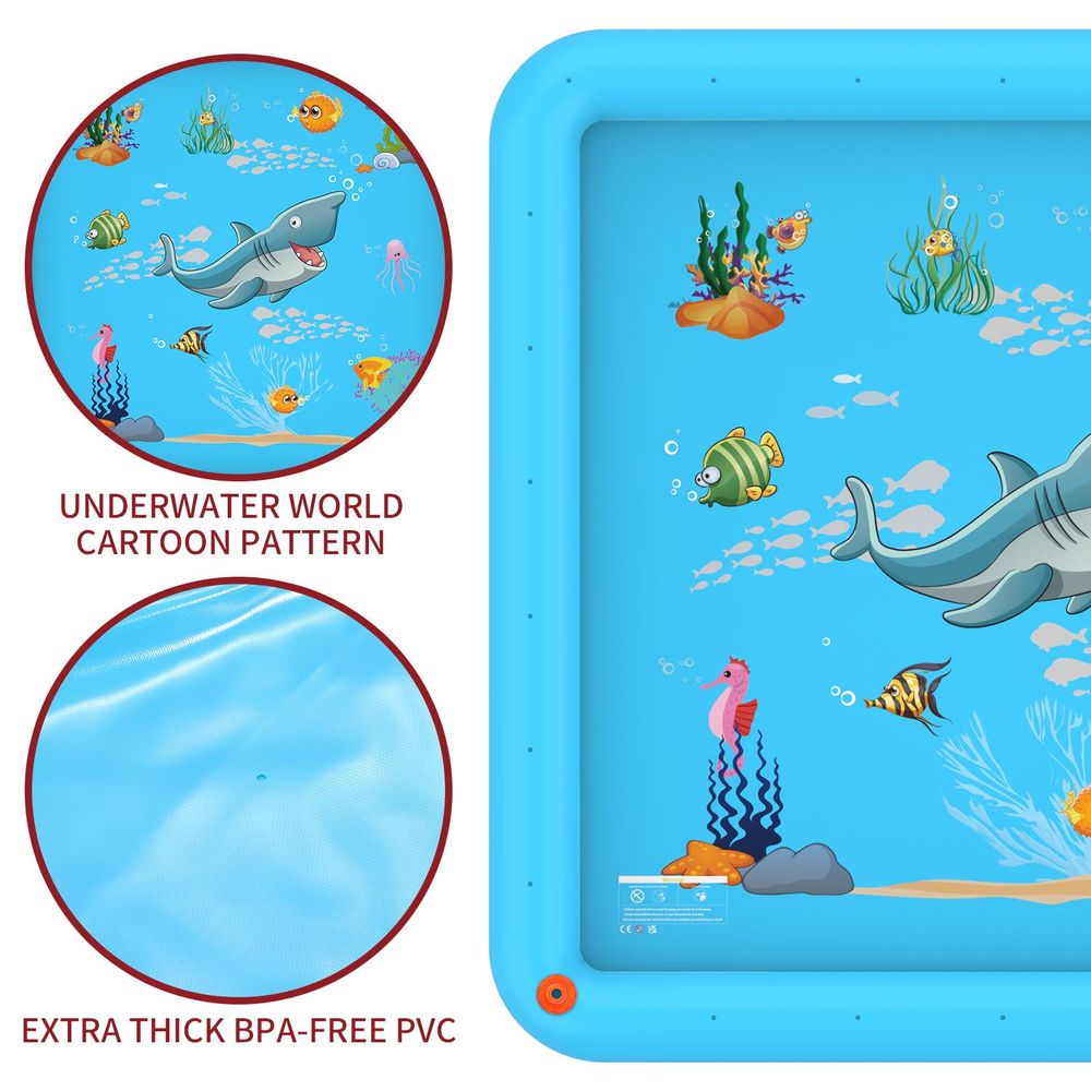 SOKA 168cm Square Inflatable Sprinkler Splash Pad Play Mat Water Summer Toy Kids - anydaydirect