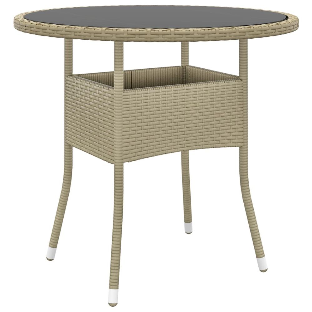 Garden Table Ø80x75 cm Tempered Glass and Poly Rattan Black - anydaydirect