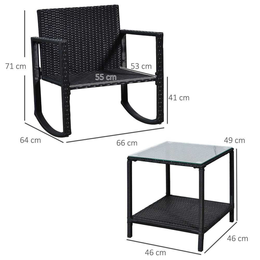 Outsunny 2 Seater Rattan Rocking Set W/Cushion-Black/Beige - anydaydirect