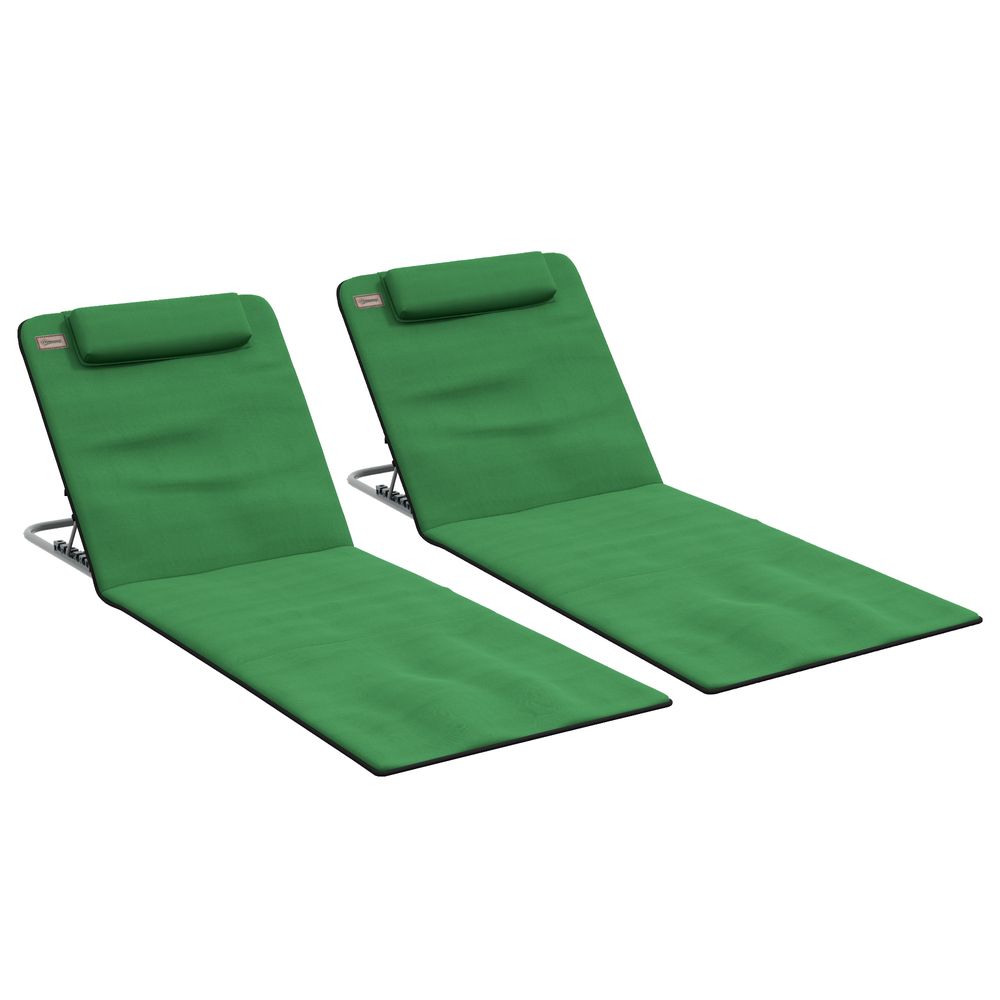 Outsunny 2 Pieces Outdoor Beach Mat Steel Reclining Chair Set with Pillow Green - anydaydirect