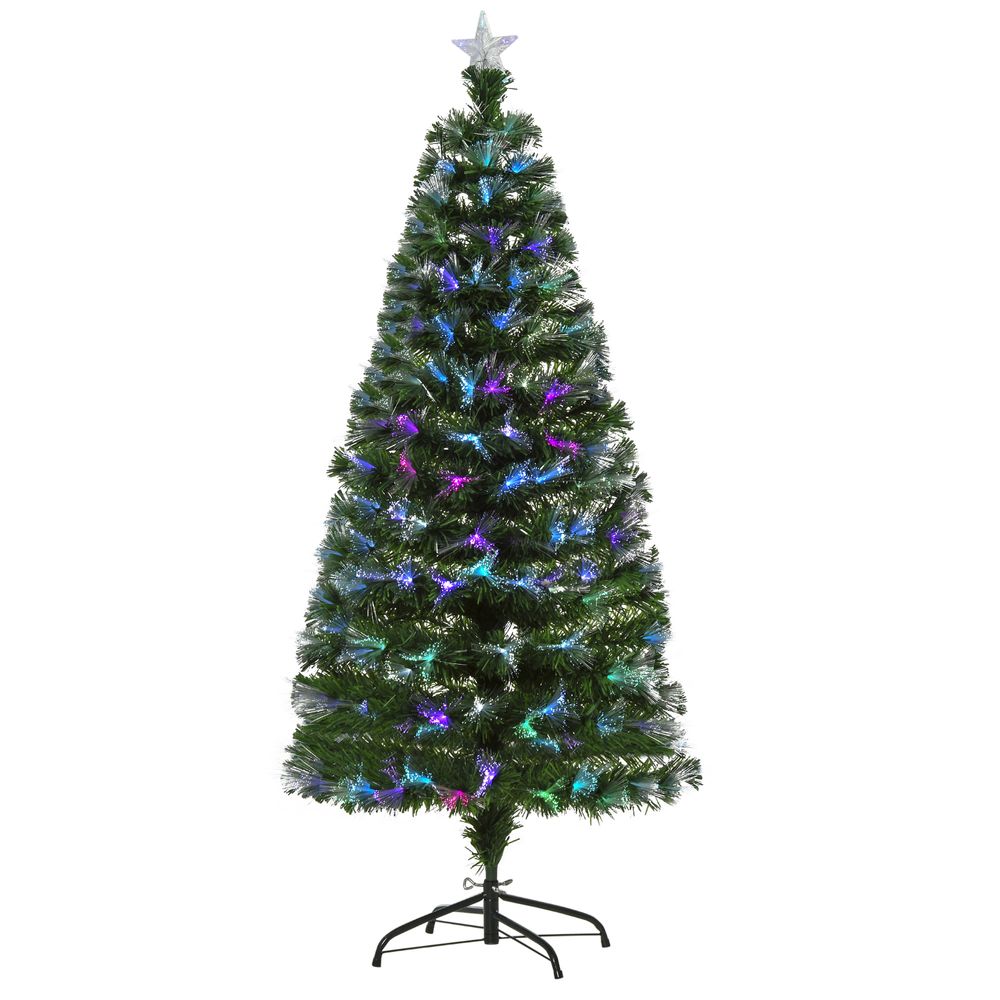 5FT Multicoloured Artificial Christmas Tree Fibre Optic Lights Star Holder - anydaydirect