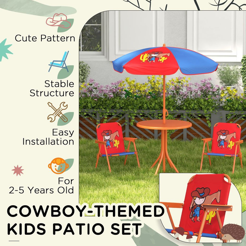 Outsunny Kids Bistro Table and Chair Set with Cowboy Theme, Adjustable Parasol - anydaydirect