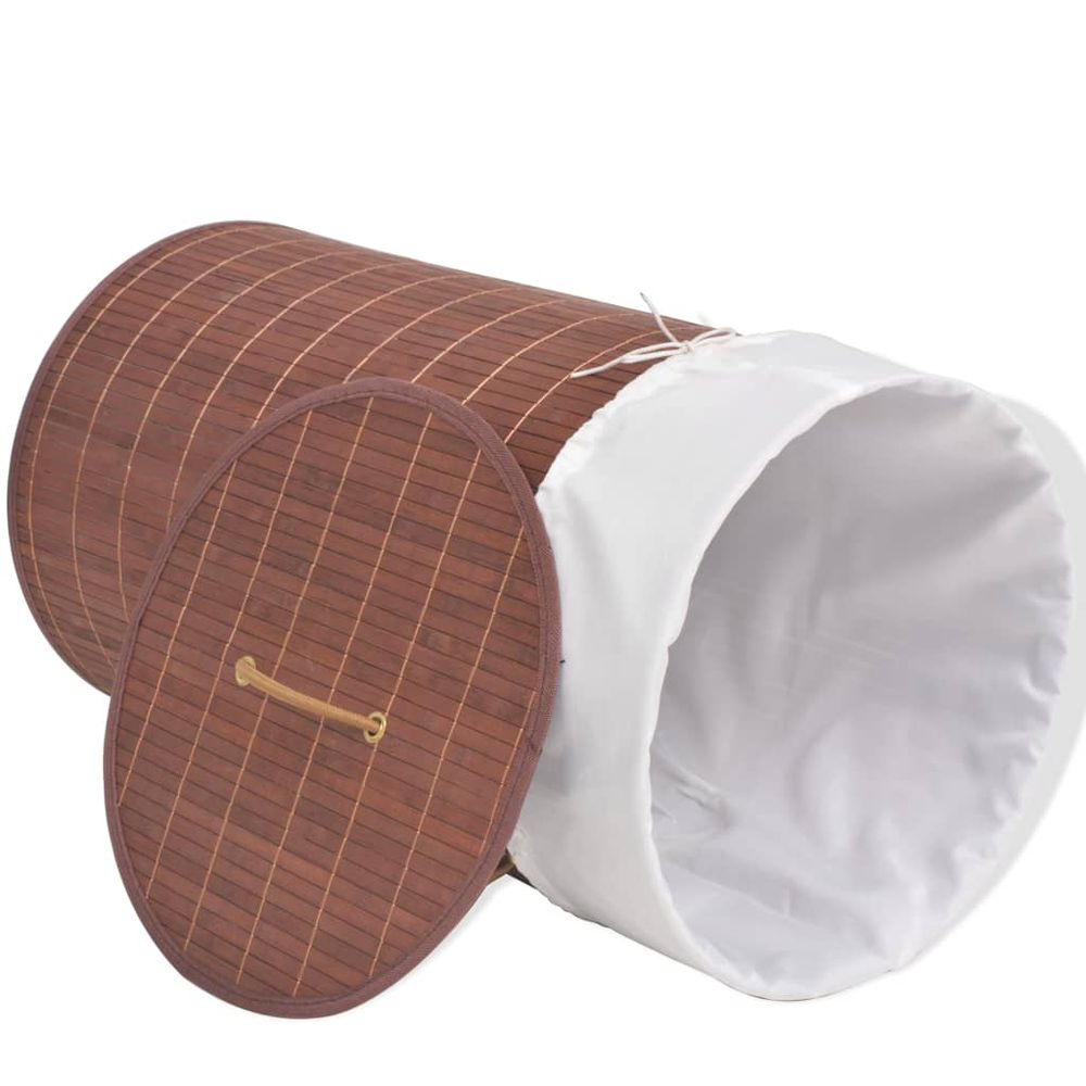 Bamboo Laundry Bin Round Brown - anydaydirect