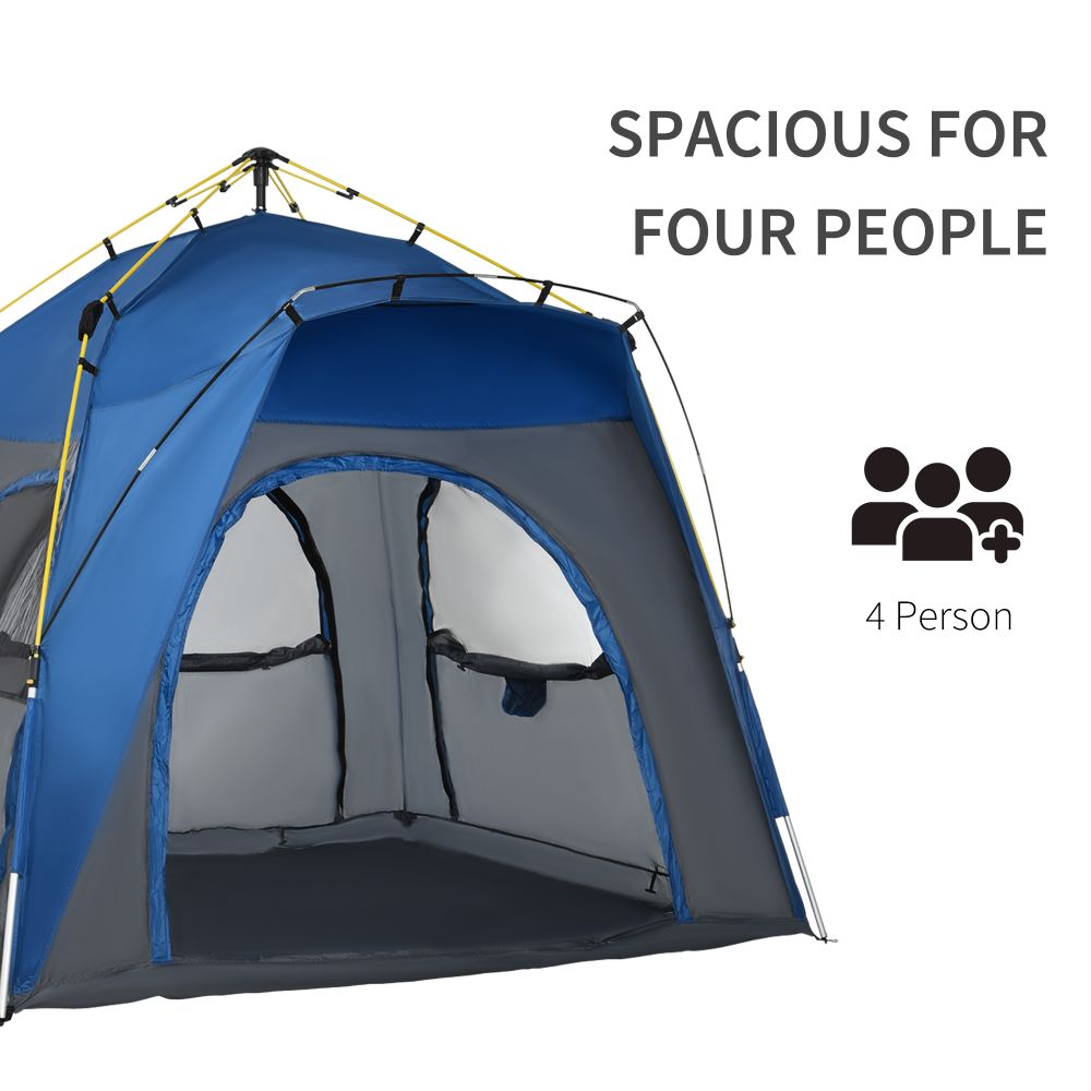 Four Man Pop Up Tent Automatic Camping Backpacking Dome Shelter, Grey Outsunny - anydaydirect