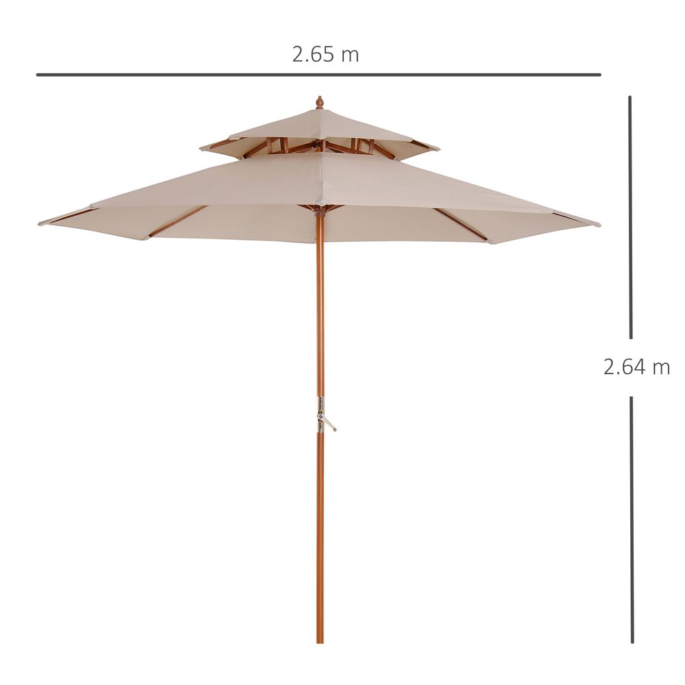 2.7 m Double Tier Garden Sun Umbrella Sunshade Wooden Parasol Shade Canopy - anydaydirect
