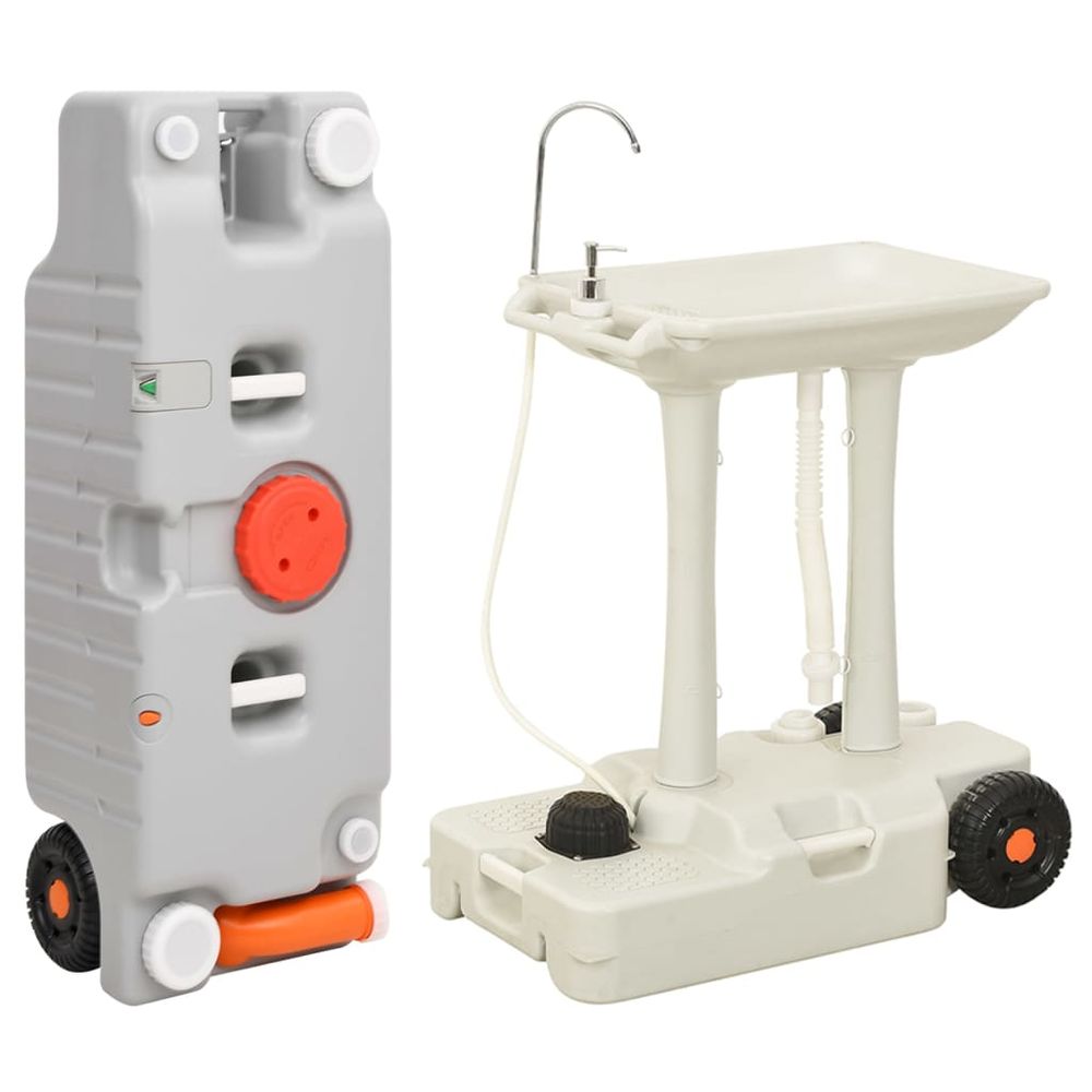 Camping Hand Wash Stand with Wheeled Water Tank Grey - anydaydirect