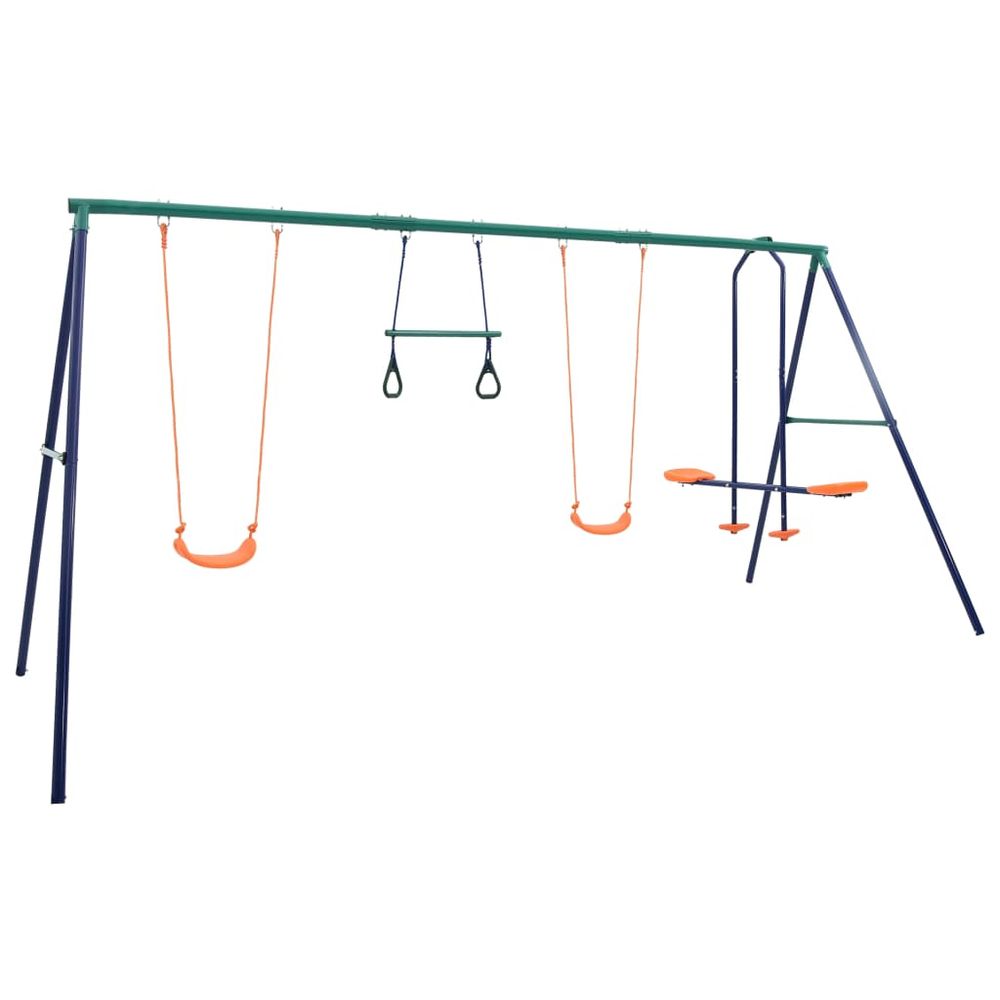 Swing Set with Gymnastic Rings and 4 Seats Steel - anydaydirect