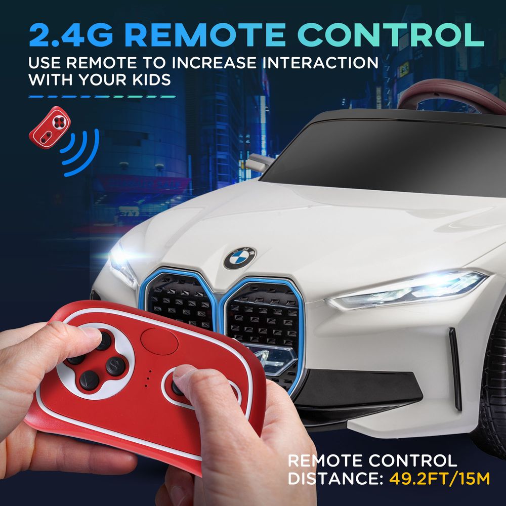 BMW i4 Licensed 12V Kids Electric Ride-On w/ Portable Battery - White - anydaydirect