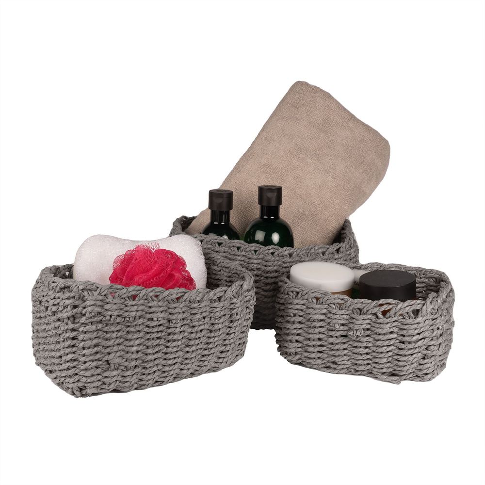 Woven Rope Storage Baskets - Set of 3 Grey | M&W - anydaydirect