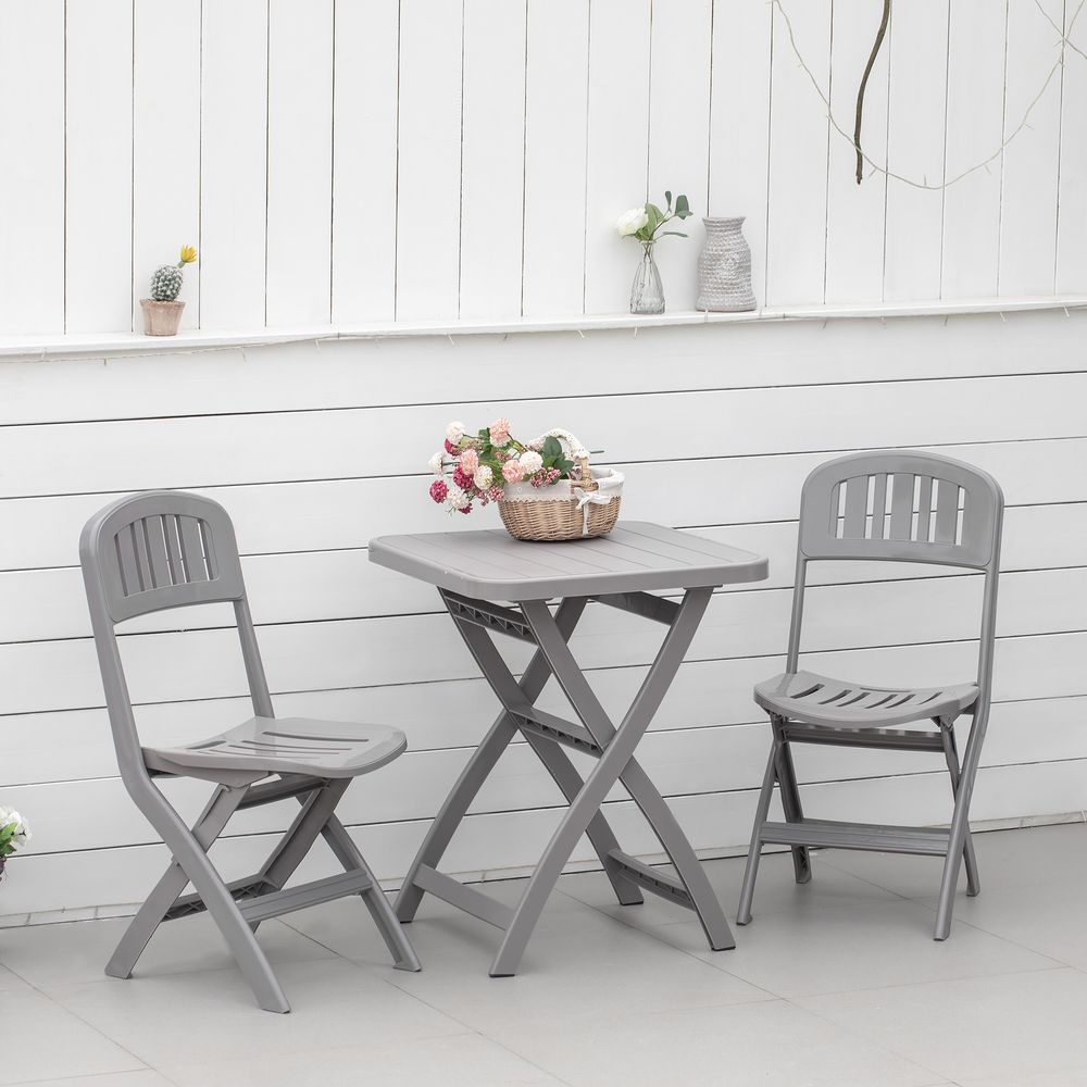 3 Piece Garden Bistro Set Garden Coffee Table Two Chairs One Square Table-Grey - anydaydirect