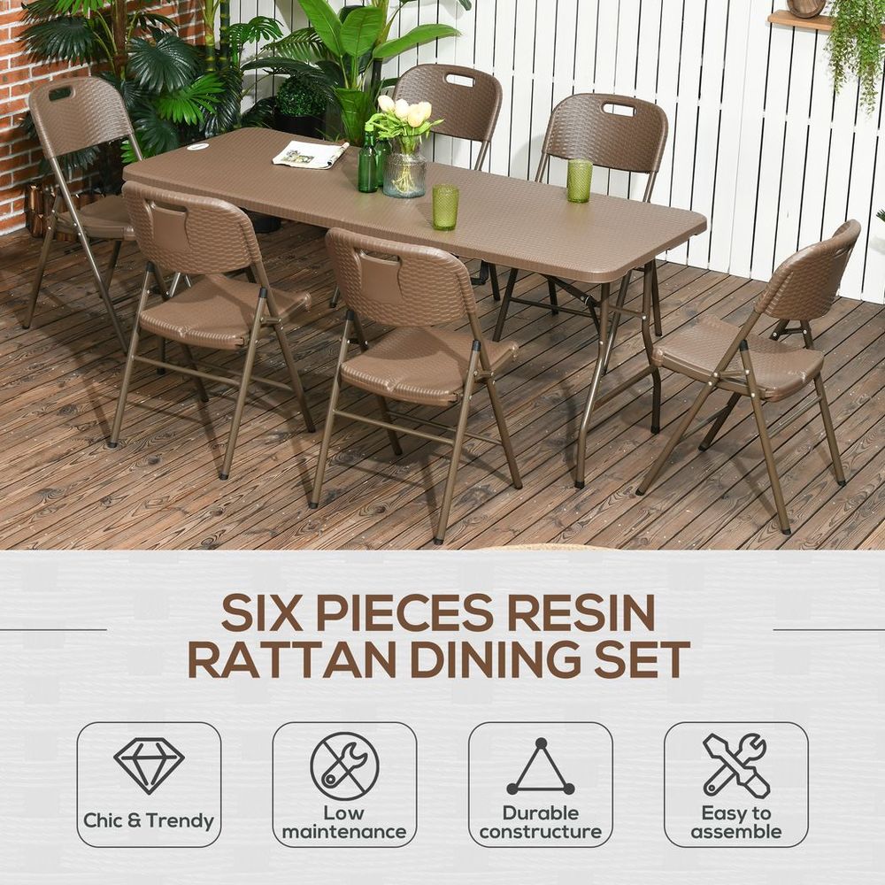 7 PCs HDPE Molding Design Resin Rattan Dining Set, Foldable Table & Chairs - anydaydirect