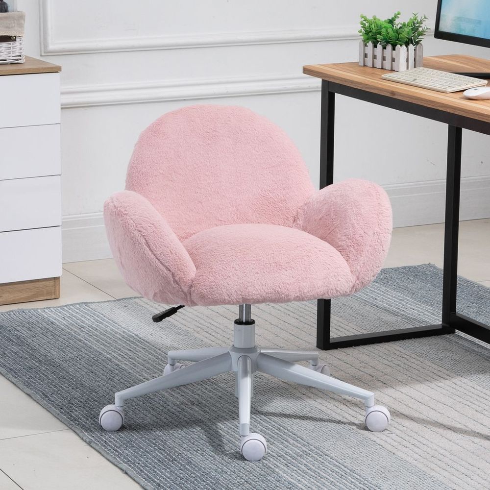 Fluffy Leisure Chair Office Chair w/ Backrest and Armrest for Bedroom Pink - anydaydirect