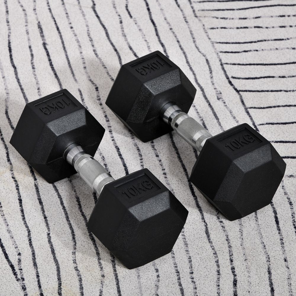 Hexagonal Dumbbells Kit Weight Lifting Exercise for Home Fitness 2x10kg HOMCOM - anydaydirect