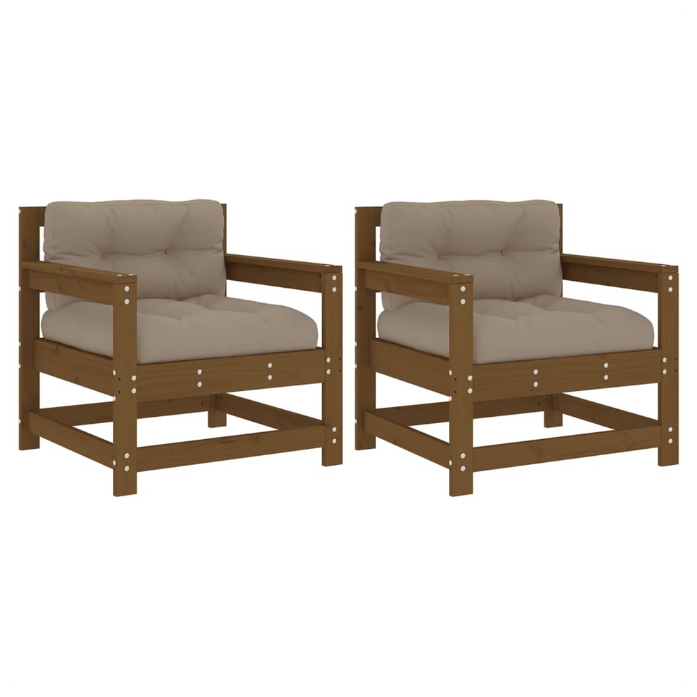 vidaXL Garden Chairs with Cushions 2 pcs Honey Brown Solid Wood Pine - anydaydirect