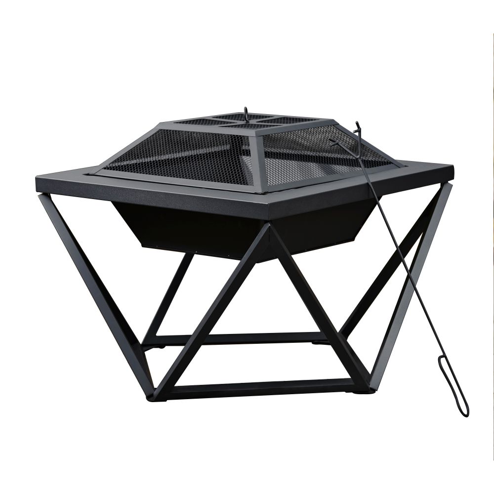 Garden Wood Burning Fire Pit, Outdoor Log Burner Firepit with Lid - anydaydirect
