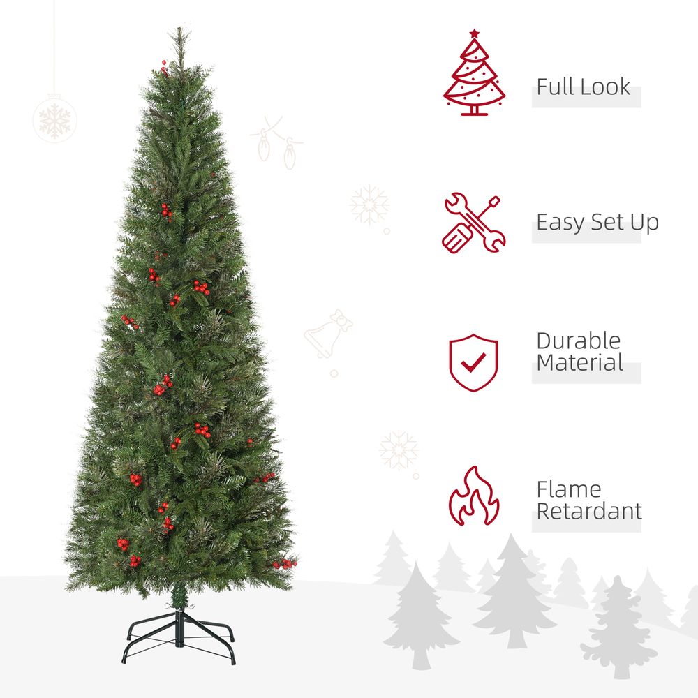 6ft Artificial Christmas Tree Holiday with Pencil Shape, Berries HOMCOM - anydaydirect