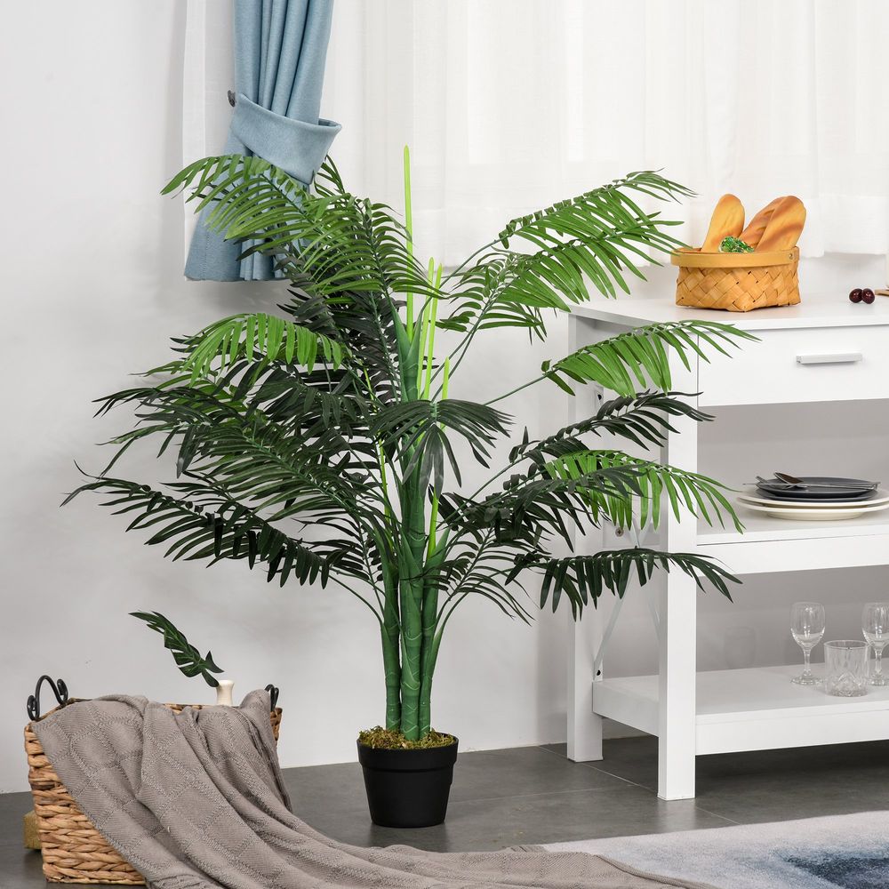 Artificial Palm Tree 18 Leaves with Nursery Pot, Fake Tropical Tree 125cm - anydaydirect