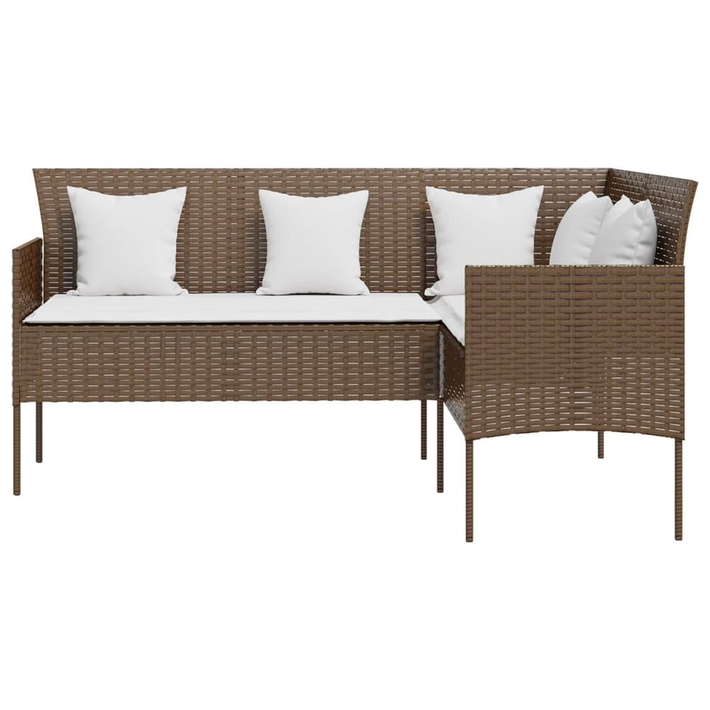 L-shaped Couch Sofa with Cushions Poly Rattan Brown - anydaydirect