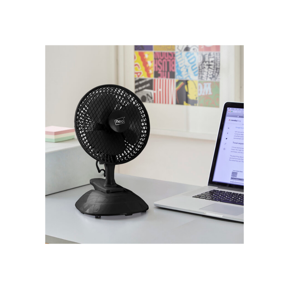 Neo Mini Clip Base Mount Desk Fan Black - anydaydirect