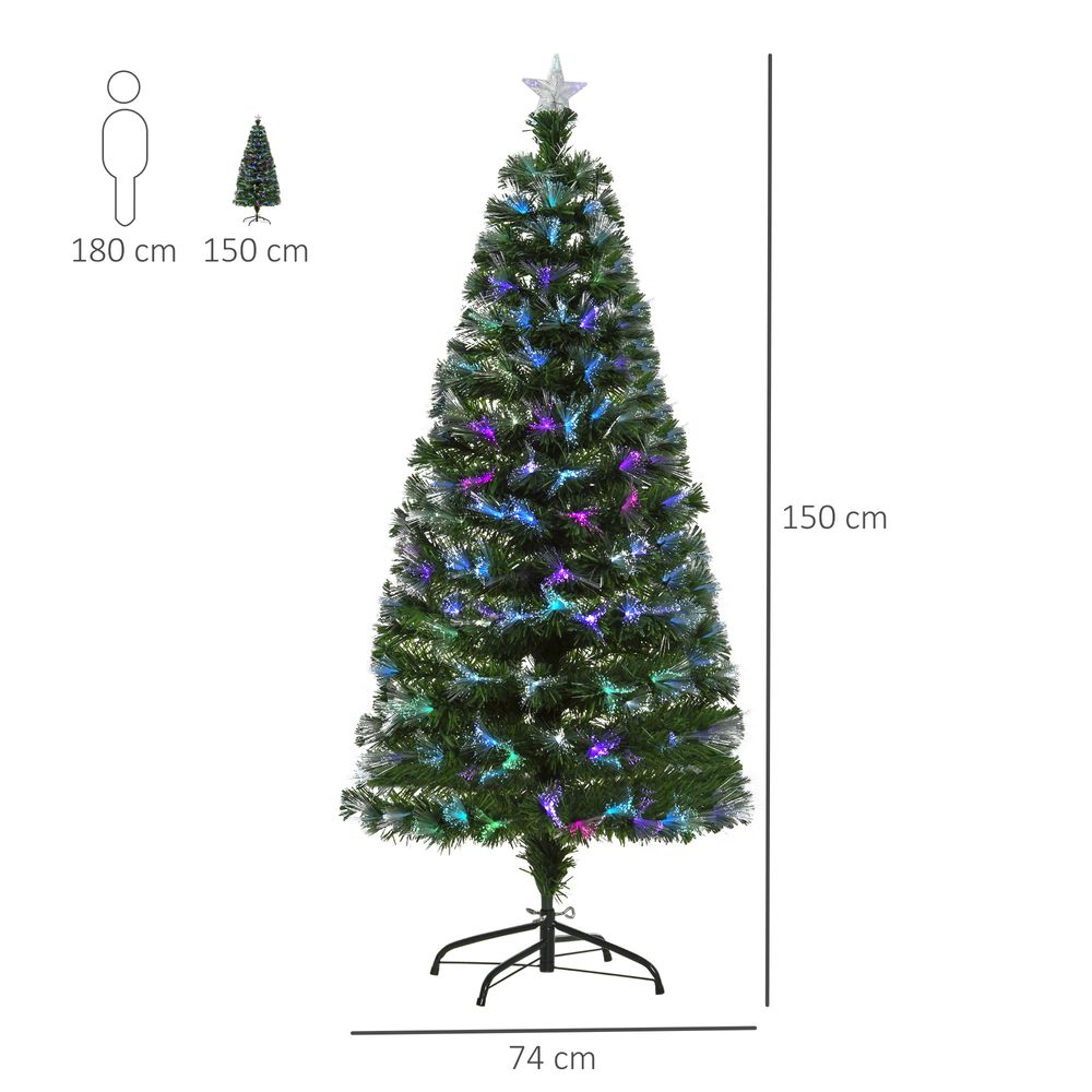 5FT Multicoloured Artificial Christmas Tree Fibre Optic Lights Star Holder - anydaydirect