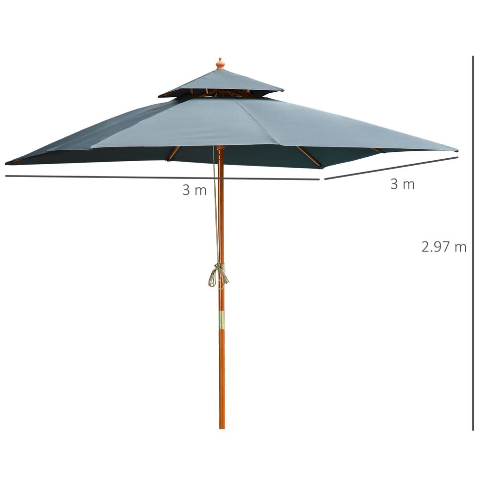 3x3m Wood Square Patio Umbrella Garden Market Parasol Sunshade Canopy - anydaydirect