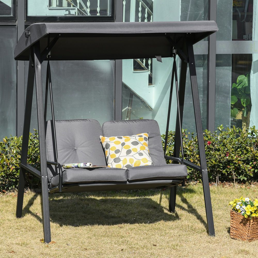 2 Seater Covered Swing Chair Lounger with Cushion Tilt Canopy - anydaydirect