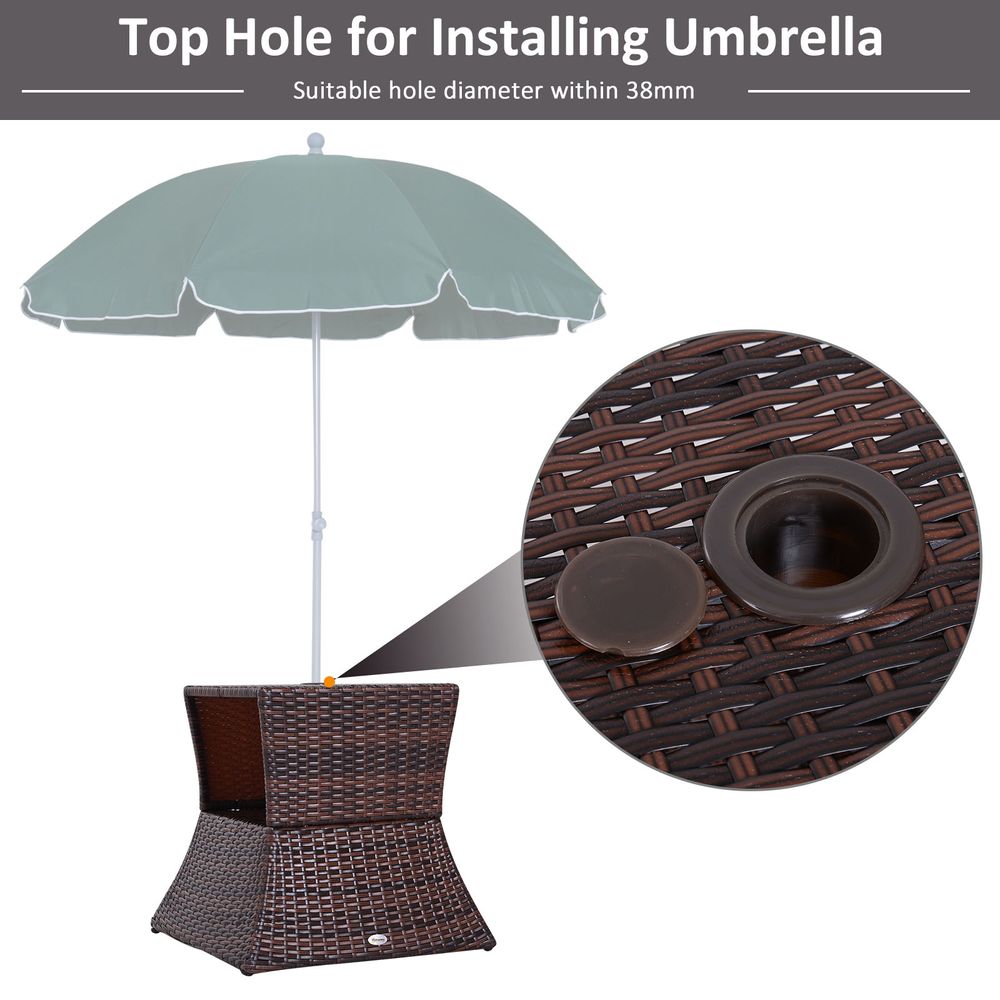 Outsunny Rattan Wicker Tea Coffee Table w/ Umbrella Hole Storage Space Brown - anydaydirect