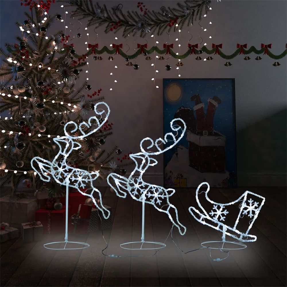 Acrylic Christmas Flying Reindeer & Sleigh 260x21x87cm Blue & Multicolored Cold & Warm White - anydaydirect