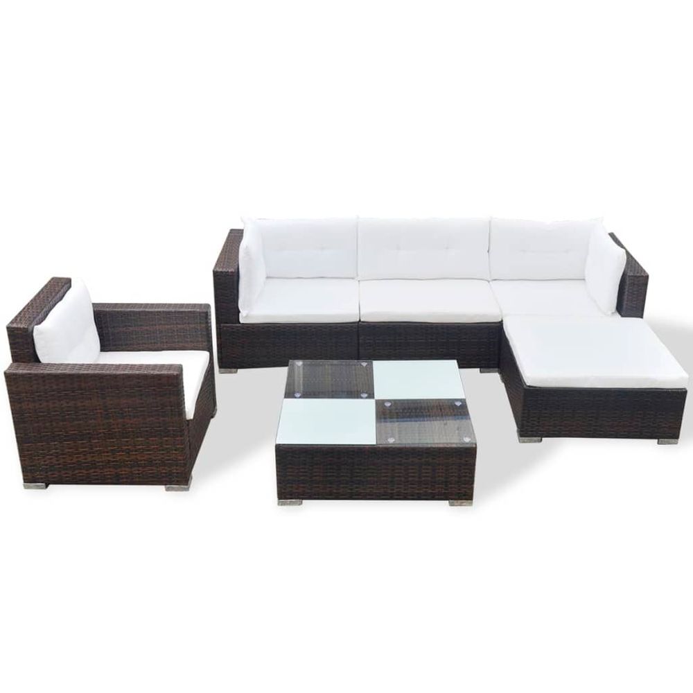 6 Piece Garden Lounge Set with Cushions Poly Rattan Brown - anydaydirect