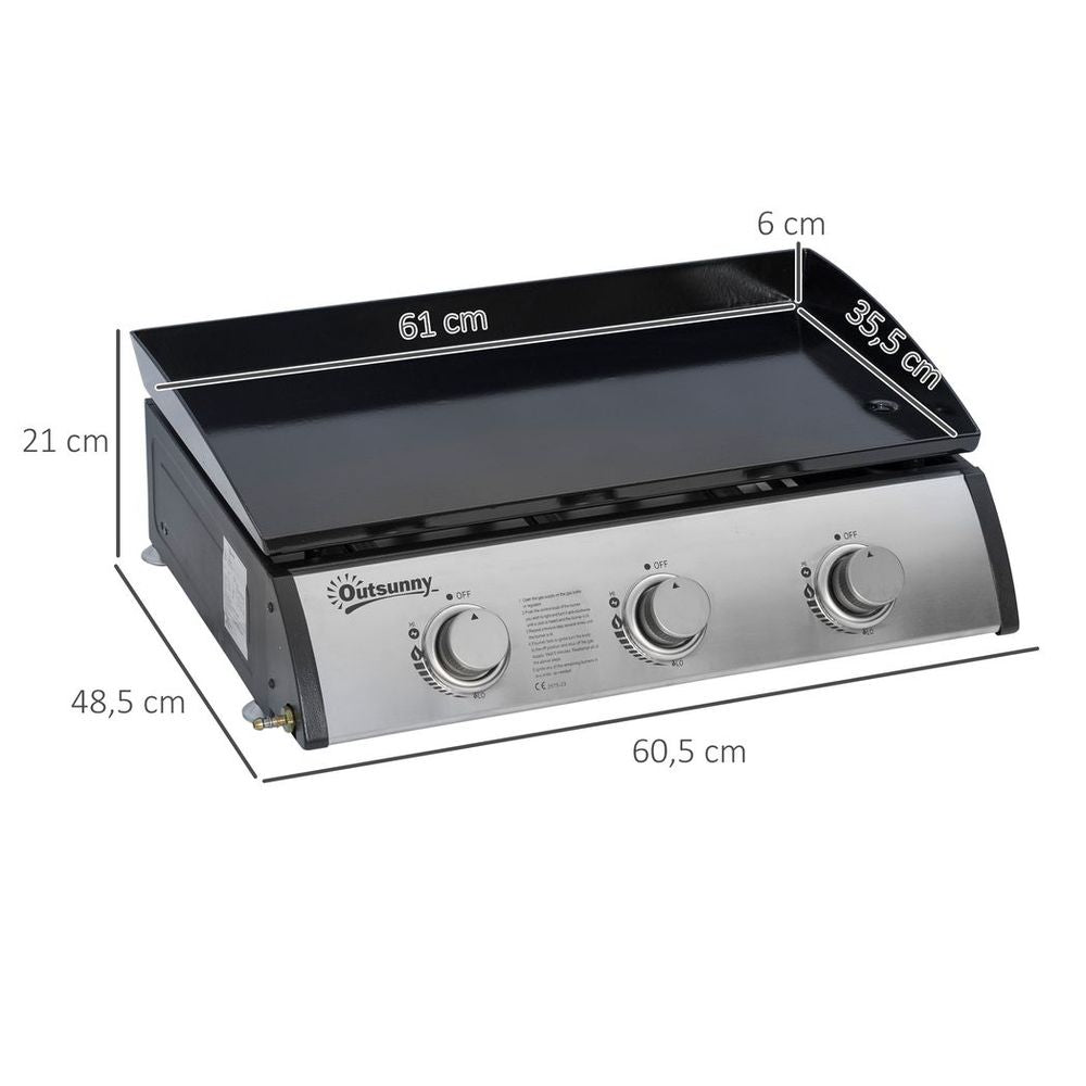 Outsunny Portable Gas Plancha BBQ Grill with 3 Stainless Steel Burner, 9kW - anydaydirect