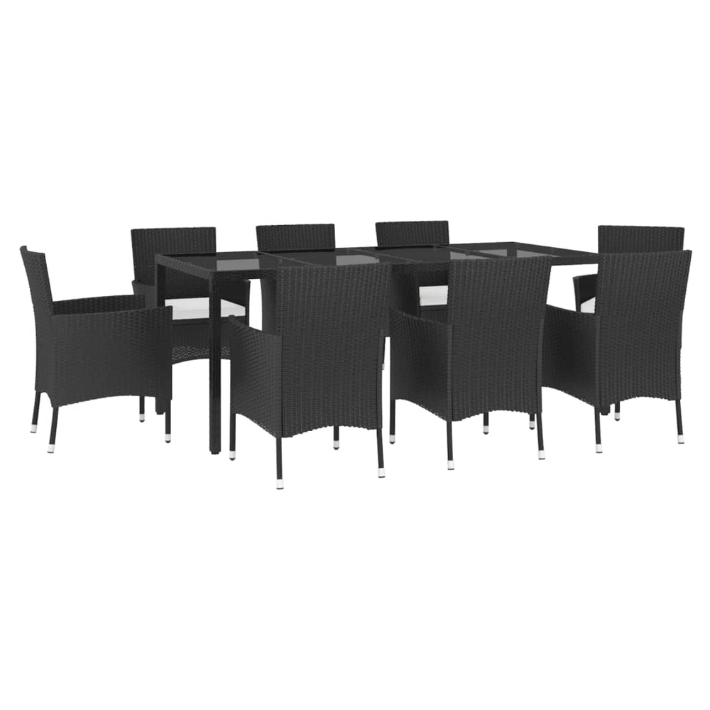 vidaXL 9 Piece Garden Dining Set with Cushions Black Poly Rattan - anydaydirect