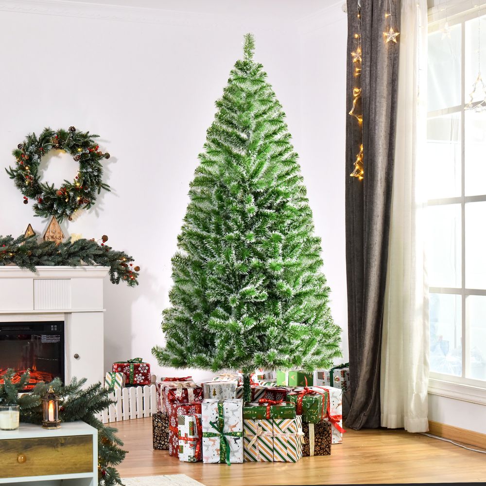 7ft Indoor Christmas Tree Artificial Deco Xmas Gift Metal Stand 968 Tips - anydaydirect