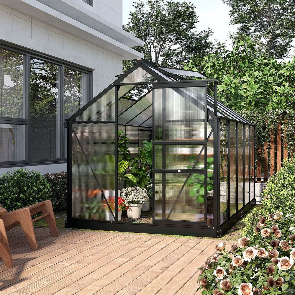 Polycarbonate Walk-In Garden Greenhouse Aluminium Frame w/ Slide Door 6 x 10ft - anydaydirect