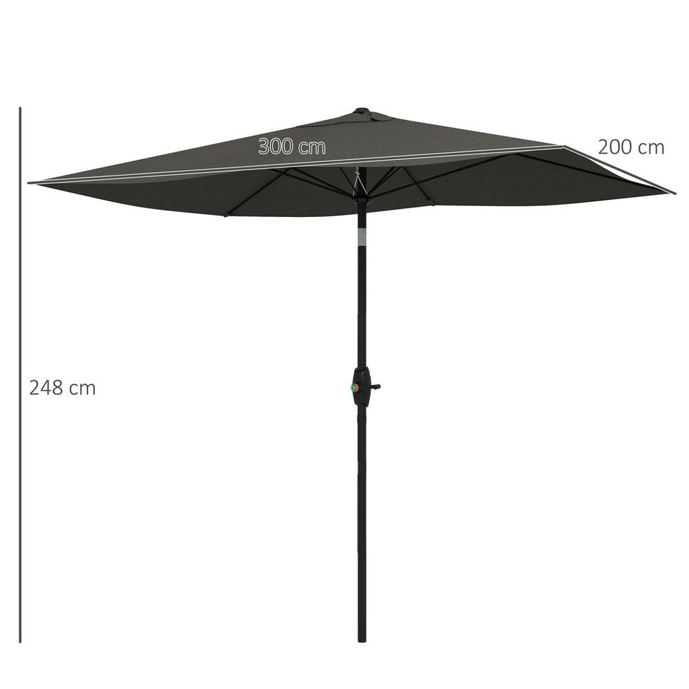 Outsunny 2 x 3(m) Garden Parasol Rectangular Market Umbrella w/ Crank Dark Grey - anydaydirect