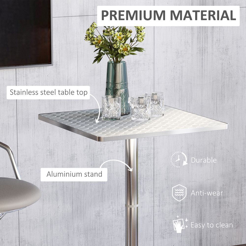 60x60cm Height Adjustable Square Bar Bistro Table Pub Stainless Aluminium Edge - anydaydirect