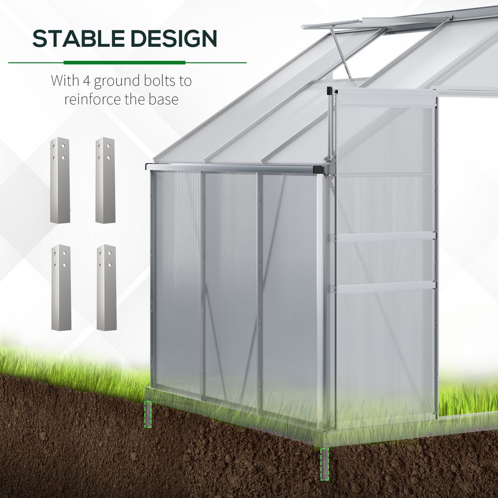 6 x 4ft Polycarbonate Greenhouse Aluminum Roof Vent, Rain Gutter Sliding Door, - anydaydirect