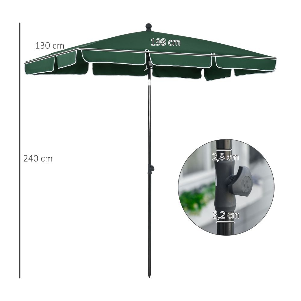 Aluminium Sun Parasol Garden Tilting Umbrellas Patio Rectangular, 2x1.25m, Green - anydaydirect