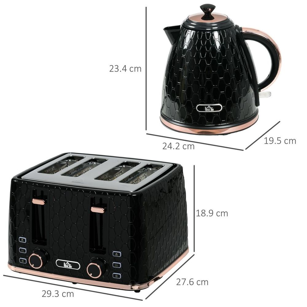 HOMCOM 1.7L Kettle and Toaster Set with Defrost, Reheat and Crumb Tray, Black - anydaydirect