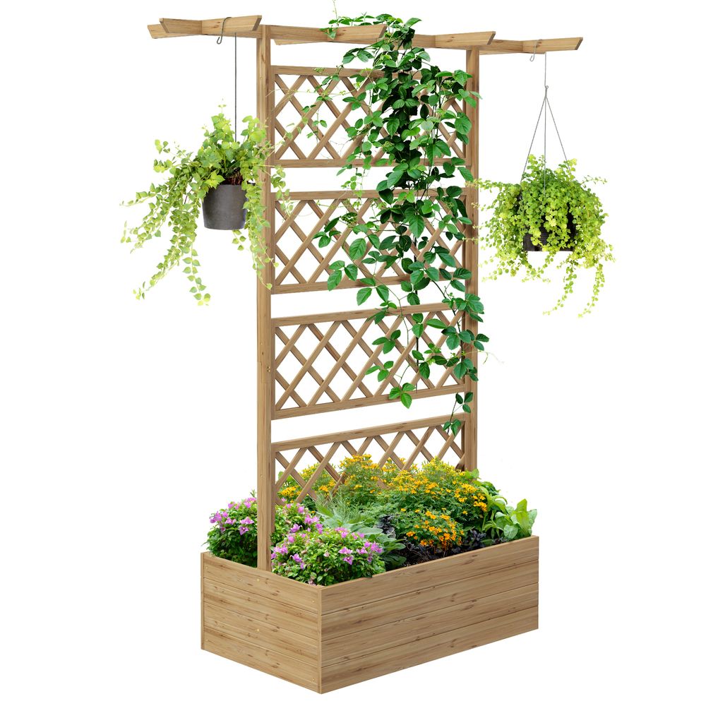 Outsunny Wooden Trellis Planter, Raised Garden Bed for Climbing Plants, Natural - anydaydirect