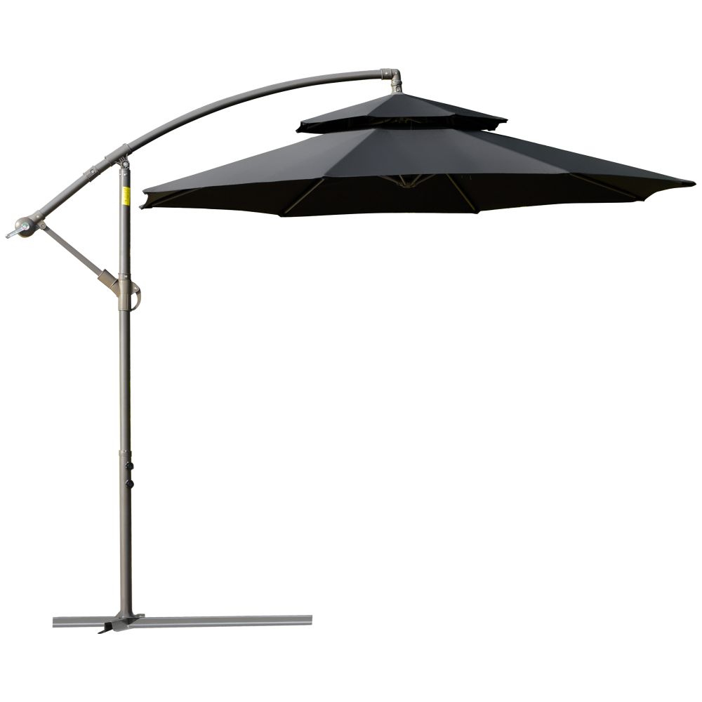 2.7m Banana Parasol Cantilever Handle, Cross BaseBlack - anydaydirect