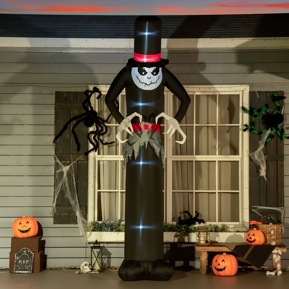 10ft Inflatable Halloween Skinny Ghost Tall Hat Blow-Up Outdoor LED Display - anydaydirect